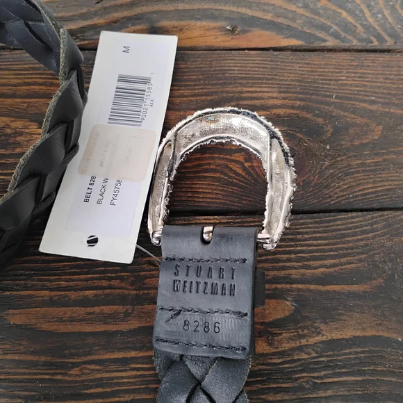 Stuart Weitzman Vintage Black Braided Belt With Rhinestone 